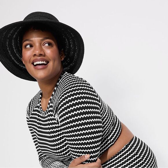 Land's End Crochet long sleeve bikini top bottoms built-in bra black white Var - Picture 3 of 11